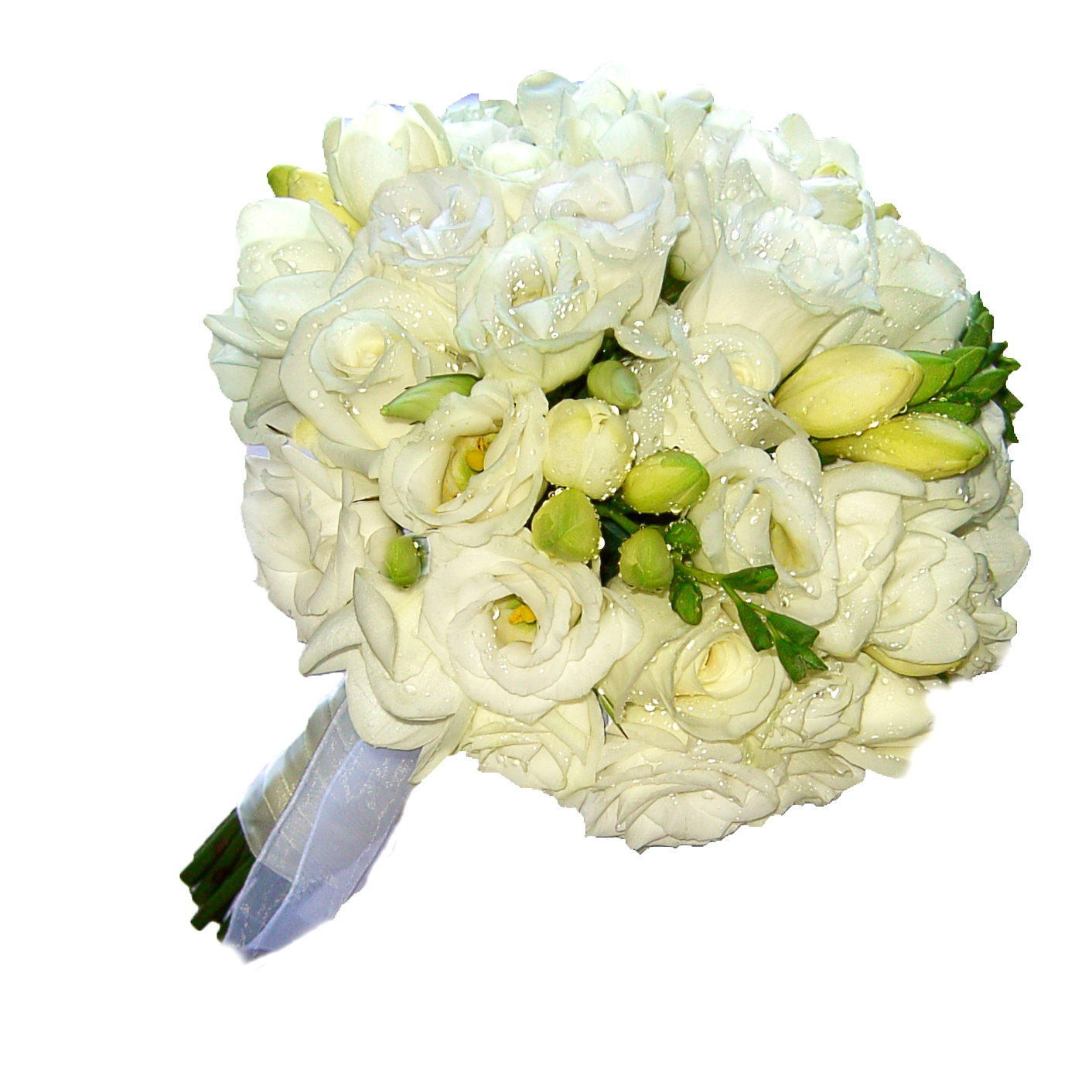 Свадебный букет невесты из белых роз и фрезии