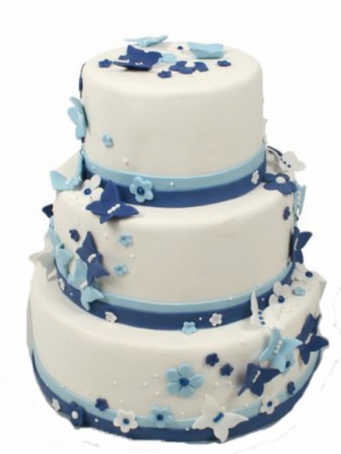 Свадебный торт с голубыми бабочками