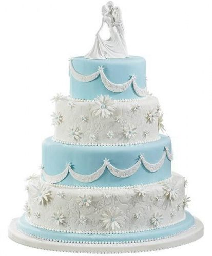 свадебный торт бело-голубой