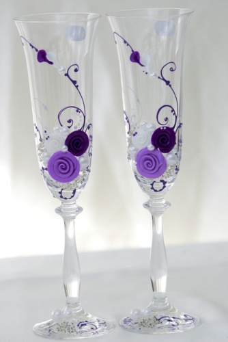 Свадебные бокалы с декором из полимерной глины