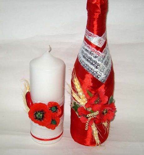 Свадебное шампанское и свеча в украинском стиле